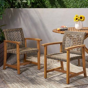 Modern Patio Arm Chair Set Of 2,High-quality Patio Chair With Acacia Wood Frame,Rope Weave Design,Patio Chairs -Maison Boucle - 1 of 4