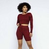 Slickblue Stylish Knit Long Sleeve Cropped Top & High-Waist Biker Shorts Set – Versatile Colors Options, Sizes S-L - 3 of 4