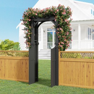 Wood Garden Arbor Trellis with Gate, Wooden Garden Trellis Arch, Outdoor TrellisArbor for Climbing Planting Plant Stand, Yard, Garden Decor - 1 of 4