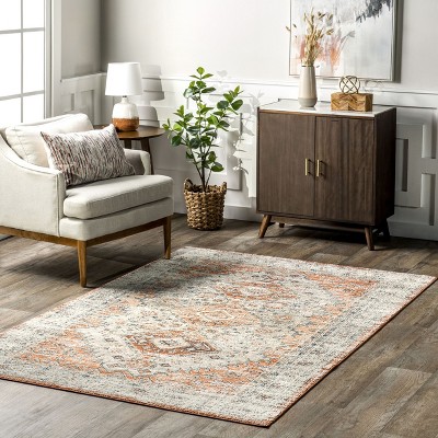 Gavina Beige and Orange Synthetic Oriental 5' x 8' Area Rug