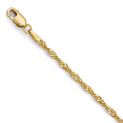 Black Bow Jewelry 1.9mm 14k Yellow Gold Diamond Cut Singapore Chain Bracelet & Anklet
