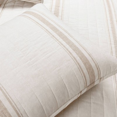 Farmhouse Stripe King Cotton Quilt Set in Neutral - Reversible