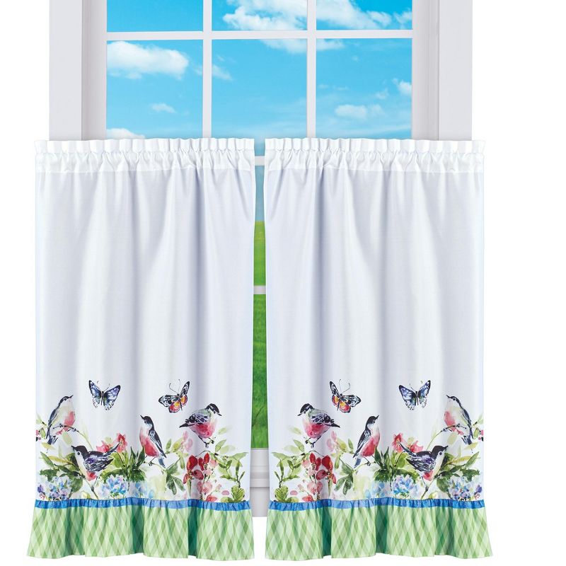 Collections Etc Colorful Bird Garden Printed Kitchen Curtains, 1 of 4