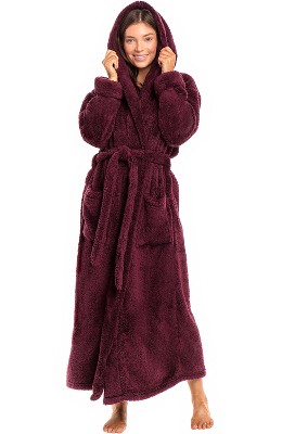 ADR Women's Robe, Plush Fleece Women's Bathrobe with Hood, Long Fluffy Fuzzy Bath Robe Pink Purple Plus Size