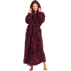 ADR Women's Robe, Plush Fleece Women's Bathrobe with Hood, Long Fluffy Fuzzy Bath Robe Pink Purple Plus Size - 1 of 4
