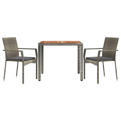 vidaXL Patio Dining Set 3 Piece, Patio Conversation Set with Cushions, Outdoor Furniture Set for Garden Backyard Poolside, Gray Poly Rattan