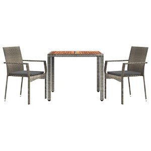 vidaXL Patio Dining Set 3 Piece, Patio Conversation Set with Cushions, Outdoor Furniture Set for Garden Backyard Poolside, Gray Poly Rattan - 1 of 4