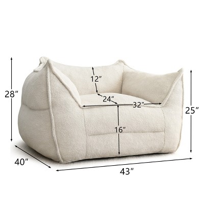 Beige Boucle Upholstered Double Bean Bag Sofa