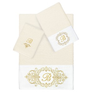Linum Home Textiles 100% Turkish Cotton MONICA Gold Thread 3PC Embellished Towel Set - 1 of 4