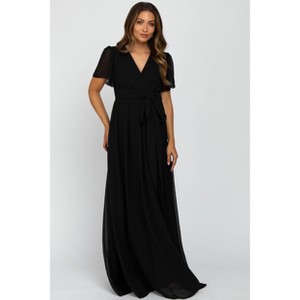 Pinkblush Black Chiffon Short Sleeve Maternity Maxi Dress - 1 of 3