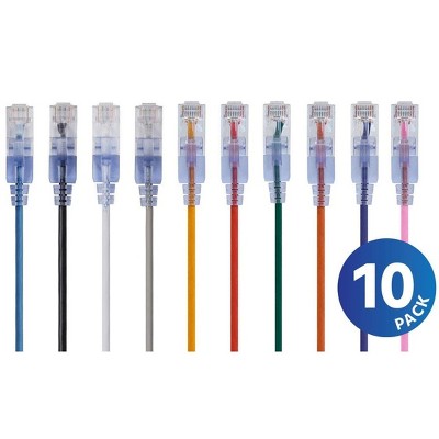 Monoprice Cat6A Ethernet Network Patch Cable - 25 Feet - Multi Color | 10-Pack, 10G - SlimRun Series