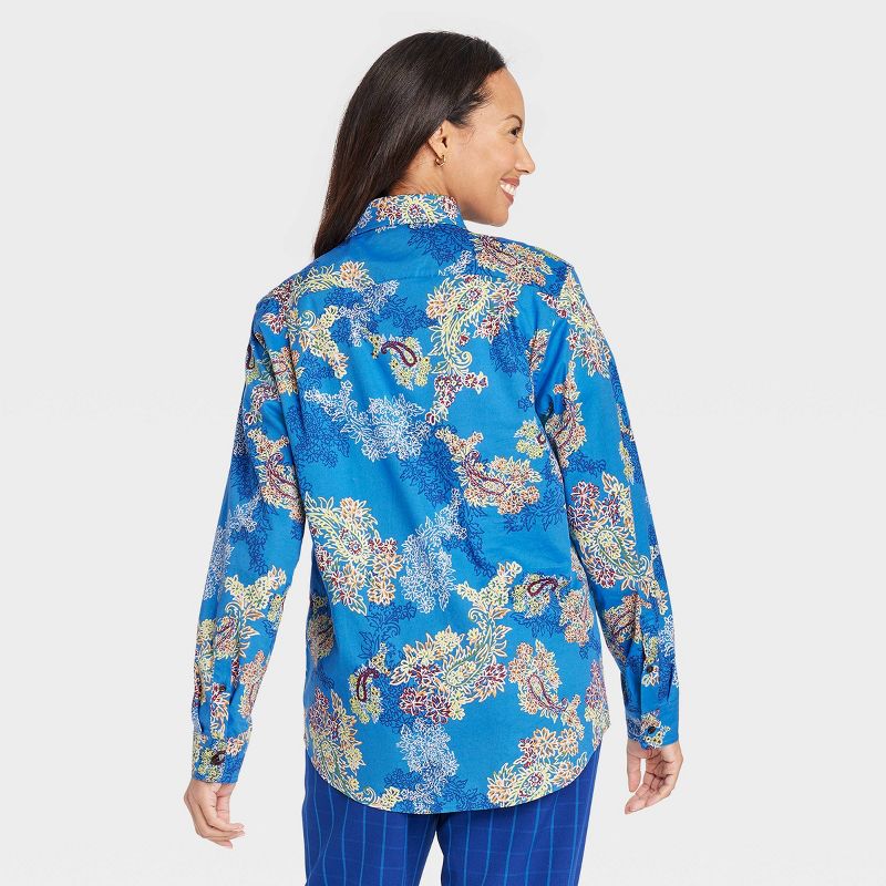Houston White Adult Long Sleeve Woven Button-Down Shirt - Blue Floral, 2 of 7