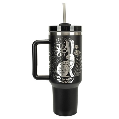 Elanze Designs Woodland Bunny Rabbit Flower Garden 40 oz. Stainless Steel, Large Water Bottle Coffee Mug, Spill & Leak Resistant, Thermal Travel