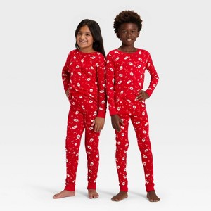 Kids' Ribbed Long Sleeve Shirt and Pants Holiday Matching Family Pajama Set - Wondershop™ Red - 1 of 4
