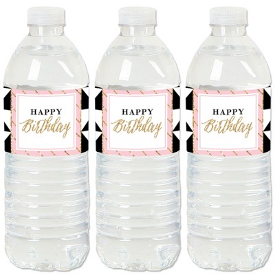 Big Dot of Happiness Chic Happy Birthday - Pink, Black and Gold - Birthday Party Water Bottle Sticker Labels - Set of 20