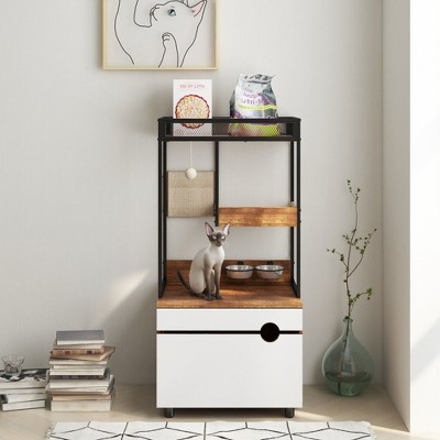 CAVINAS 48-inch Cat Litter Box Enclosure with Cat Tree Tower, Multi-Level Cat Furniture Cabinet with Scratching Posts,White