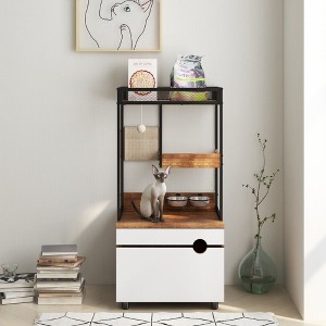 CAVINAS 48-inch Cat Litter Box Enclosure with Cat Tree Tower, Multi-Level Cat Furniture Cabinet with Scratching Posts,White - 1 of 4