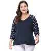 Agnes Orinda Women's Plus Size V Neck 3/4 Sleeve Raglan Floral Print Peasant Tops - image 2 of 4
