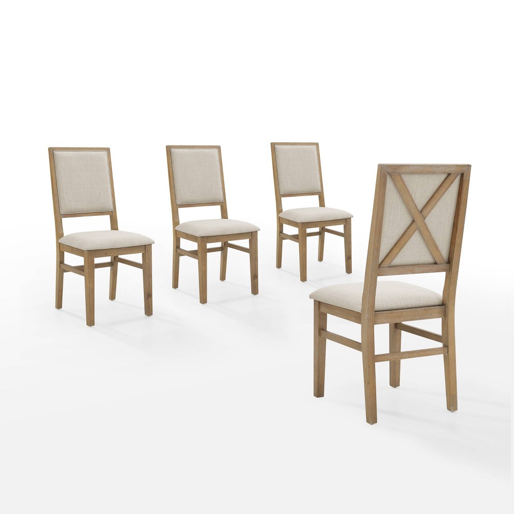 Photos - Dining Table Crosley Joanna 4pc Upholstered Back Dining Chair Set Rustic Brown/Creme 