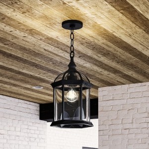 Urban Ambiance Luxury Transitional Outdoor Pendant 13.625''H x 7.5''W,  Midnight Black Finish,  Greensboro Collection, UHP1378 - 1 of 4