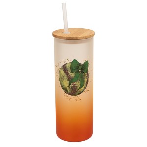 Elanze Designs 25 Ounce Frosted Glass Gradient Travel Tumbler With Straw and Wooden Lid, Softball With Green Bow Orange - 1 of 1