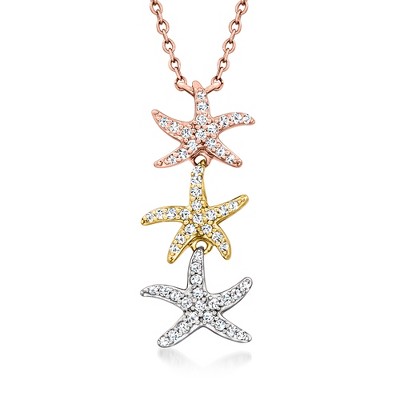 Ross-Simons 0.20 ct. t.w. Diamond Triple Starfish Necklace in 14kt Tri-Colored Gold Size 16