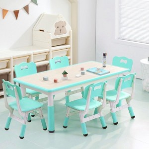 Jojoka Kids Table and 6 Chairs Set,Height Adjustable Toddler Table and Chair Set with Desktop and Non-Slip Legs,Lake blue - 1 of 4