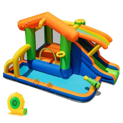 Tangkula 8-in-1 Inflatable Bounce House Water Park w/Slide Water Cannon w/ 480W Blower