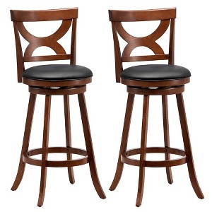 Tangkula 2pcs 30.5" Bar Stools 360° Swivel Bar Height w/ PVC Leather Cushioned Seat - 1 of 4