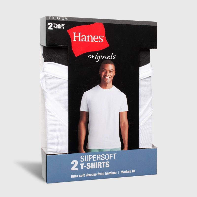 Hanes Originals Premium Men's SuperSoft Short Sleeve Crewneck Undershirt 2pk - White/Black, 3 of 11