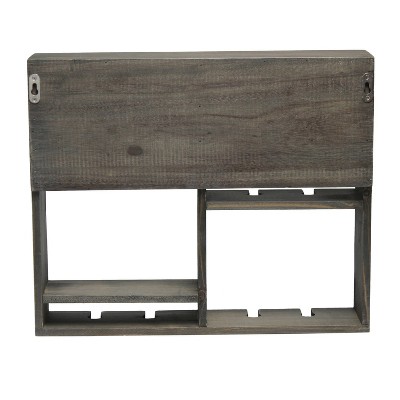 Rustic Gray Wall Mounted Wood Wine Rack with Glass Holder