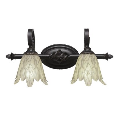 Toltec Lighting Elegante 2 - Light Vanity in  Dark Granite with 7" Vanilla Leaf Shade