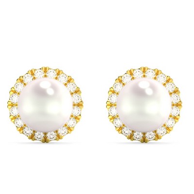 Pompeii3 6mm Pearl & Diamond Halo Studs Women's 14k Gold Earrings Lab Created