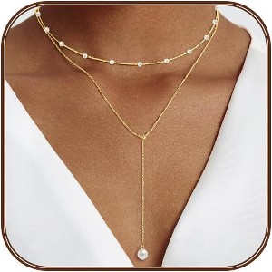 14K Gold-Plated Pearl Necklace Set: Dainty Layered Daisy Choker, Trendy Jewelry Gift for Women - 1 of 4