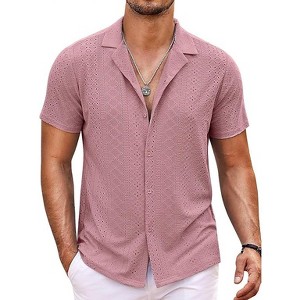 COOFANDY Mens Beach Shirt Short Sleeve Button Down Shirts Casual Cuban  Collared Summer Vacation Tropical Shirts Dusty Rose L : Target