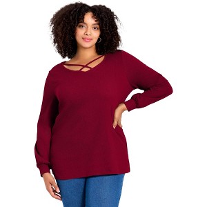 Avenue Women's Plus Size V-Neck Criss-Cross Top - 1 of 3