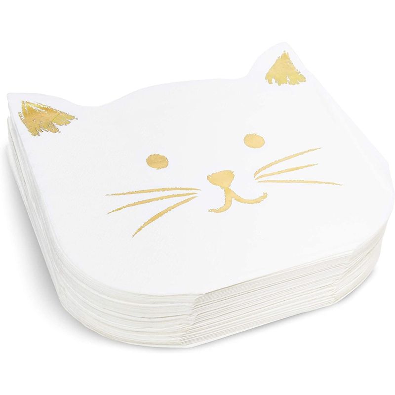 Blue Panda 50-Pack Cat Party Napkins, White Kitten Disposable Paper Napkins for Themed Birthday Supplies, 6.5", 1 of 6