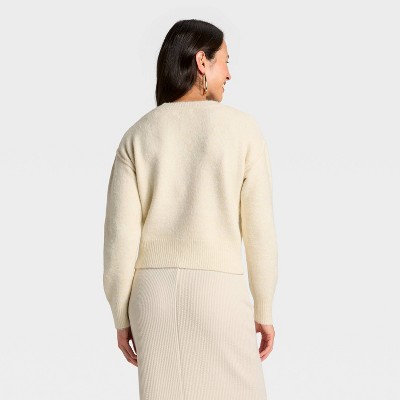 Women's Holiday Crewneck Pullover Sweater - Universal Thread' Cream Letters - image 2