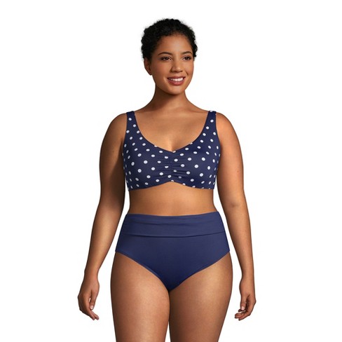 Lands' End Women's Plus Size DDD-Cup Chlorine Resistant V-neck Underwire  Bikini Top Swimsuit Adjustable Straps - 22w - Deep Sea Polka Dot
