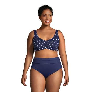Lands' End Women's Plus Size DD-Cup Chlorine Resistant V-neck Underwire Bikini Top Swimsuit Adjustable Straps