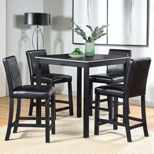 Mshliw 5-Piece Counter Height Dining Set with Square Table & 4 Upholstered Chairs, Solid Wood Frame, Crystal-Trim Table for Kitchen & Dining Room - 1 of 4