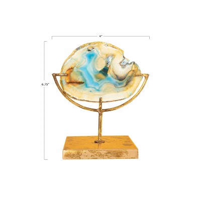 Blue Agate Stone Slice on Gold Metal Stand