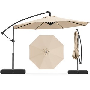 Costway 10 FT Solar Offset Hanging Umbrella Patio Cantilever Umbrella with 32 LED Lights Brown/Turquoise/Beige/Gray/Red - 1 of 4