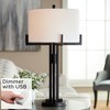 Franklin Iron Works Industrial Table Lamp with USB Charging Port 31 1/2" Tall Black Metal White Shade for Living Room Bedroom Home - 2 of 4