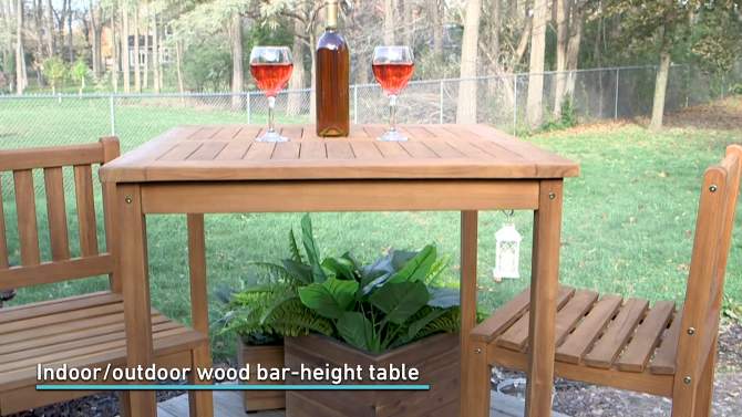 Sunnydaze Teak Wood Outdoor Bar Table - 31" Square x 43.5" H - Brown, 2 of 9, play video
