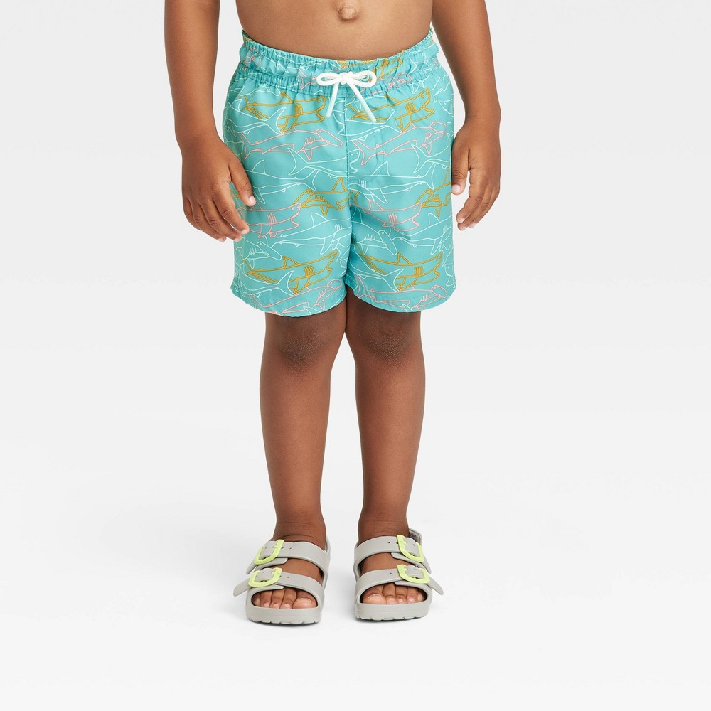 Size 2T Toddler Boys' Sharks Swim Shorts - Cat & Jack Blue 2T