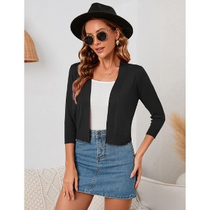 Clearlove Women's 3/4 Sleeve Open Front Cropped Cardigan Sweater Lightweight Knit Short Shrugs - 1 of 4