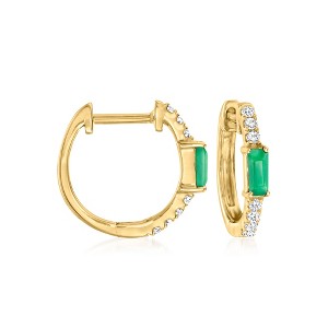 Pure Collection by Ross-Simons 0.20 ct. t.w. Emerald and .11 ct. t.w. Diamond Huggie Hoop Earrings in 14kt Yellow Gold - 1 of 4