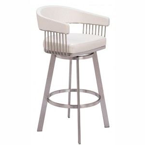Zuo Modern – Bantry Swivel Barstool White 30.5" Counter Height Faux Leather Vinyl Brushed Steel Modern - 1 of 4