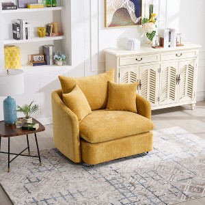 ModernLuxe Oversized Swivel Accent Chair with Ottoman, 360° Rotation Wide Seat Chenille Chair with 3 Pillows for Living Room - 1 of 4